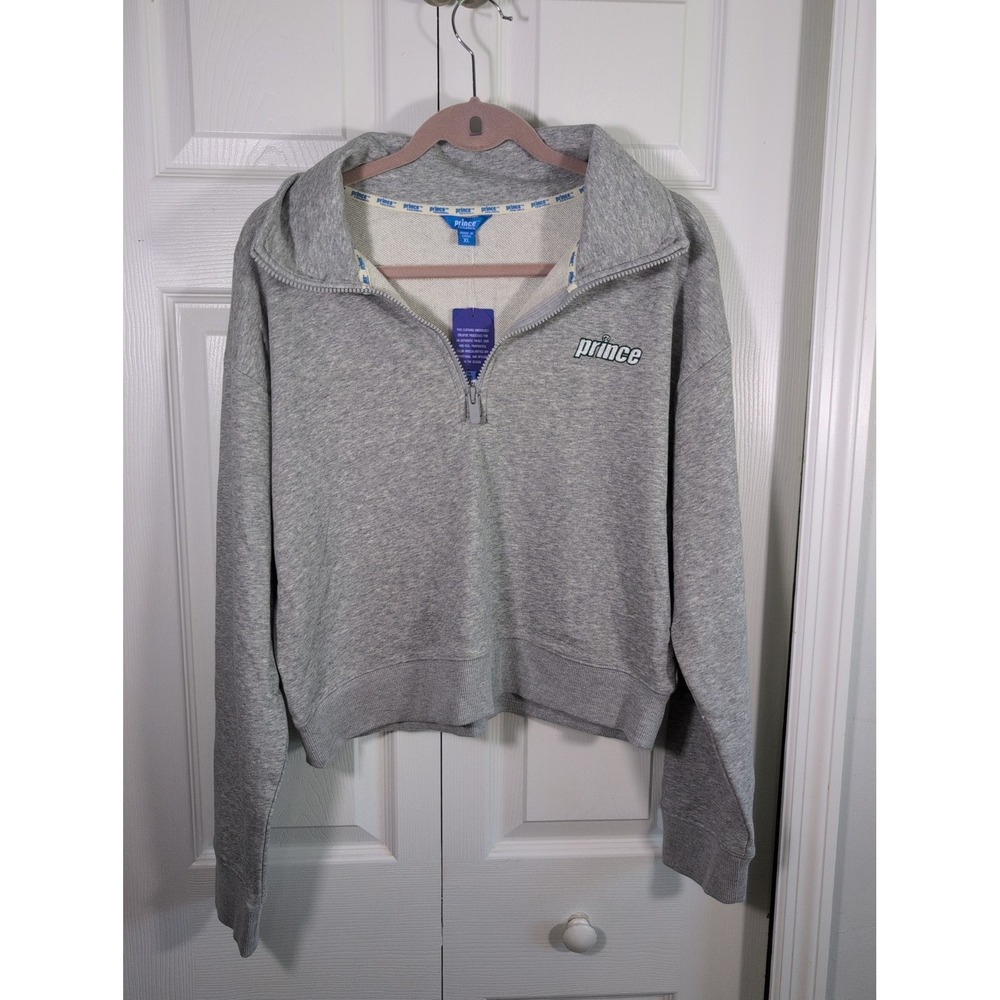 NWT Prince Pickleball Women's Cropped 1/4 Zip Pullover Sweatshirt Grey Size XL